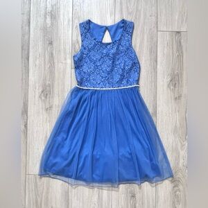 (NWT) Speechless Lace Body Dress with jewel belt and sequins, size 16, blue